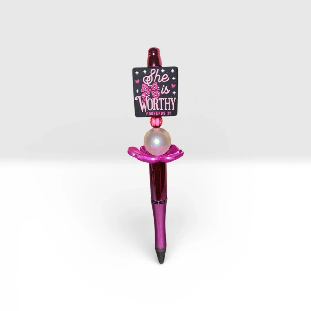 Pink Inspirational Pen | “She is Worthy” Proverbs 31
